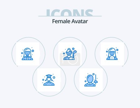 Téléchargez les illustrations : Femme Avatar Blue Icon Pack 5 Icon Design. Dame golfeuse. joueur de golf. avatar. le golf. gestionnaire - en licence libre de droit