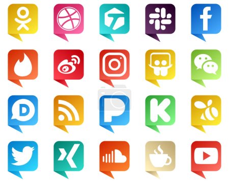 Ilustración de Chat estilo burbuja Icono de Redes Sociales Conjunto de 20 iconos como mensajero. slideshare. iconos weibo e instagram. Elegante y minimalista - Imagen libre de derechos