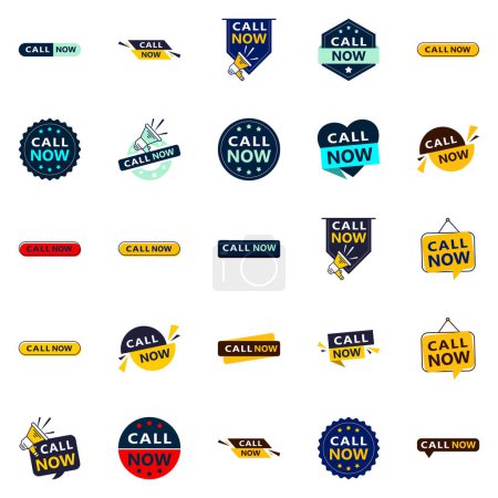 Téléchargez les illustrations : Call Now 25 Unique Typographic Designs for a personalized call to action message - en licence libre de droit