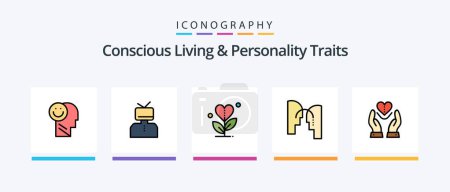 Ilustración de Concious Living And Personality Traits Line Filled 5 Icon Pack Including heart. grow. transfer. gratitude. helping. Creative Icons Design - Imagen libre de derechos