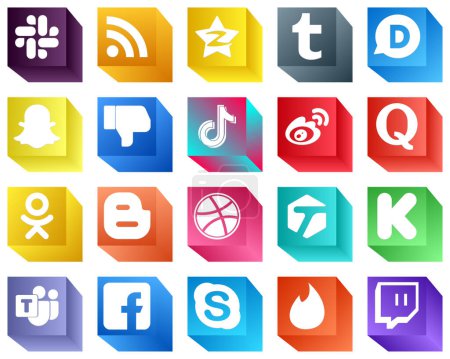 Ilustración de 20 Iconos modernos de medios sociales en 3D como sina. snapchat. iconos de china y douyin. Totalmente editable y versátil - Imagen libre de derechos