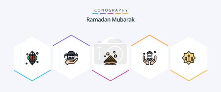 Illustration for Ramadan 25 FilledLine icon pack including islam. fast. donation. pray. ramadan - Royalty Free Image