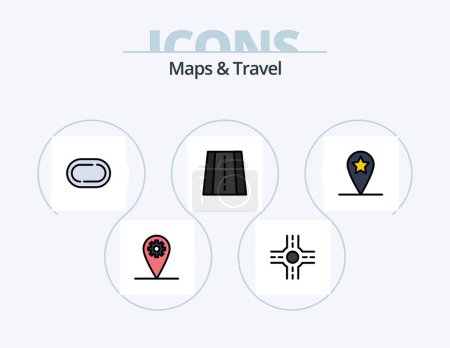 Téléchargez les illustrations : Cartes et ligne de voyage rempli Icône Pack 5 Icône Design. . route. - en licence libre de droit