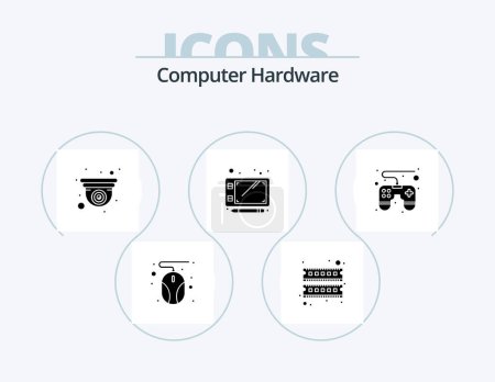 Téléchargez les illustrations : Computer Hardware Glyph Icon Pack 5 Icon Design. . game pad. camera. control pad. sketch - en licence libre de droit