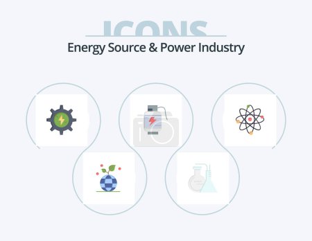 Ilustración de Energy Source And Power Industry Flat Icon Pack 5 Icon Design. energy . charg. gear. power. acumulator - Imagen libre de derechos