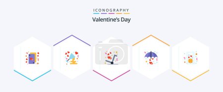 Illustration for Valentines Day 25 Flat icon pack including umbrella. love. love. heart. like - Royalty Free Image
