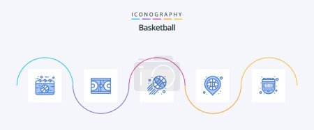 Ilustración de Pack de 5 iconos azul baloncesto Incluido el deporte. ubicación. nba. baloncesto. meta - Imagen libre de derechos