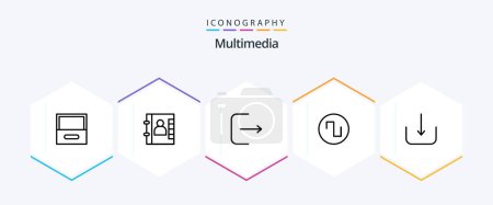Illustration for Multimedia 25 Line icon pack including . . ui. ui. download - Royalty Free Image