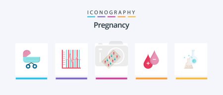 Téléchargez les illustrations : Pregnancy Flat 5 Icon Pack Including packet. drugs. report. pill.. Creative Icons Design - en licence libre de droit