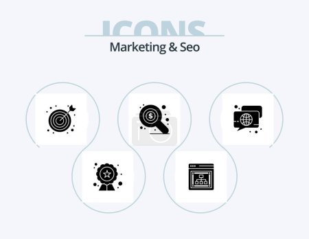 Illustration for Marketing And Seo Glyph Icon Pack 5 Icon Design. speech. chat. bulls eye. bubble. search - Royalty Free Image