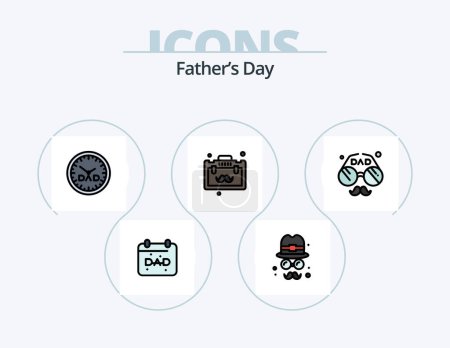 Ilustración de Fathers Day Line Filled Icon Pack 5 Icon Design. father. crown. family time. hand bag. father - Imagen libre de derechos