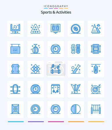Téléchargez les illustrations : Creative Sports & Activities Pack icône bleue 25 Tels que le terrain de rugby. le football. snooker. au stade. notation - en licence libre de droit
