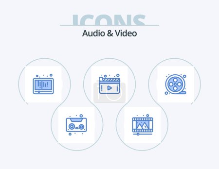 Ilustración de Audio And Video Blue Icon Pack 5 Icon Design. movie reel. play. media. video. media - Imagen libre de derechos