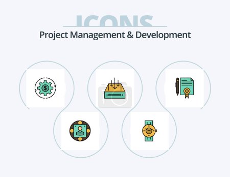 Illustration for Project Management And Development Line Filled Icon Pack 5 Icon Design. office. workplace. briefcase. travel. portfolio - Royalty Free Image