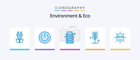 Illustration for Environment And Eco Blue 5 Icon Pack Including ecology. summer. battery. nature. eco. Creative Icons Design - Royalty Free Image