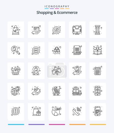 Téléchargez les illustrations : Creative Shopping & Ecommerce 25 OutLine icône pack tel que le temps. heure. prime. verre. magasin - en licence libre de droit