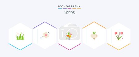 Illustration for Spring 25 Flat icon pack including floral. spring. water. vegetable. food - Royalty Free Image