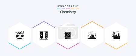 Téléchargez les illustrations : Chimie 25 Glyphe icône pack y compris la chimie. laboratoire. chimique. chaleur. chimique - en licence libre de droit
