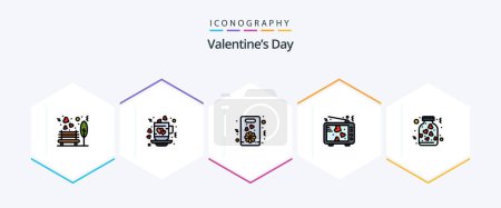 Illustration for Valentines Day 25 FilledLine icon pack including tv. lovers. tea. love. love - Royalty Free Image