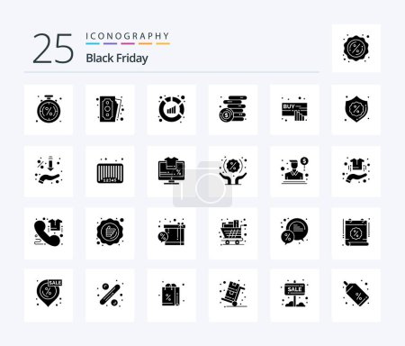 Ilustración de Black Friday 25 Solid Glyph icon pack including buy. money. shopping. income. analysis - Imagen libre de derechos