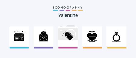 Ilustración de Valentine Glyph 5 Icon Pack Incluyendo el amor. San Valentín. Amor. Valentín. carta de amor. Diseño de iconos creativos - Imagen libre de derechos