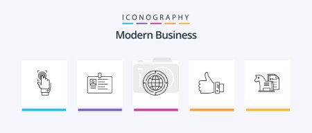 Téléchargez les illustrations : Modern Business Line 5 Icon Pack Including money. deposit. ceo. bank. person. Creative Icons Design - en licence libre de droit