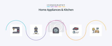 Ilustración de Electrodomésticos y línea de cocina llenas paquete plano de 5 iconos que incluye licuadora. cocina. gas. Mezclador. calefacción - Imagen libre de derechos
