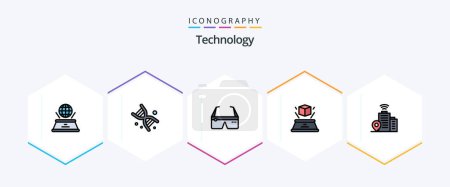 Téléchargez les illustrations : Pack d'icônes Technology 25 FilledLine avec présentation. hologramme. ordinateur. boîte. google - en licence libre de droit