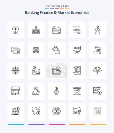 Illustration for Creative Banking Finance And Market Economics 25 OutLine icon pack  Such As money. credit. money. cards. banking - Royalty Free Image