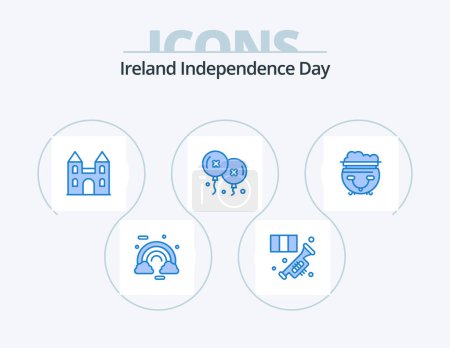 Ilustración de Irlanda Día de la Independencia Blue Icon Pack 5 Icon Design. celebración. Cumpleaños. música. globos. iglesia - Imagen libre de derechos