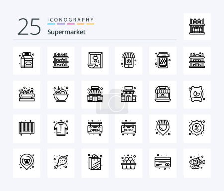 Téléchargez les illustrations : Pack icône Supermarché 25 Line incluant confiture. abeille. branche. au supermarché. en ligne - en licence libre de droit