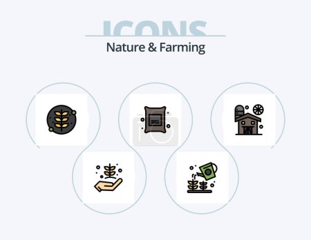 Téléchargez les illustrations : Icône remplie de ligne de nature et d'agriculture Pack 5 Icône Design. la nature. un éleveur. ferme. l'agriculture. ferme - en licence libre de droit