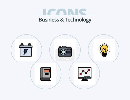 Téléchargez les illustrations : Business and Technology Line Filled Icon Pack 5 Icon Design. directory. finance. browser. court. bank - en licence libre de droit