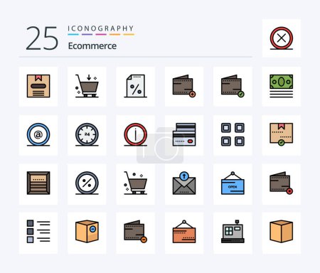 Téléchargez les illustrations : Ecommerce 25 Line Filled icon pack including money. wallet. document. e. add - en licence libre de droit