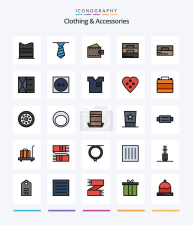 Téléchargez les illustrations : Creative Clothing & Accessories 25 Line FIlled icon pack  Such As shirt. clothing. man. clothes. laundry - en licence libre de droit