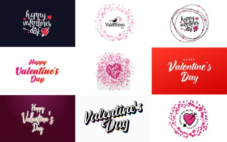 Téléchargez les illustrations : Hand-drawn black lettering Valentine's Day and pink hearts on white background vector illustration suitable for use in design of cards. banners. logos. flyers. labels. icons. badges. and stickers - en licence libre de droit