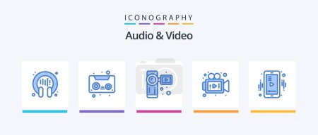 Illustration for Audio And Video Blue 5 Icon Pack Including video. mobile. camera. media. media. Creative Icons Design - Royalty Free Image