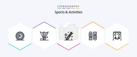 Illustration for Sports and Activities 25 FilledLine icon pack including cricket bat. cricket. shuttlecock. healthcare. game - Royalty Free Image