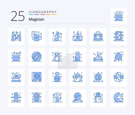 Ilustración de Paquete de iconos Magician 25 Blue Color incluyendo caja. tienda. magia. Justo. circo - Imagen libre de derechos