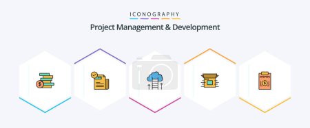 Ilustración de Project Management And Development 25 FilledLine icon pack including modern. product release . features. focus. dream - Imagen libre de derechos
