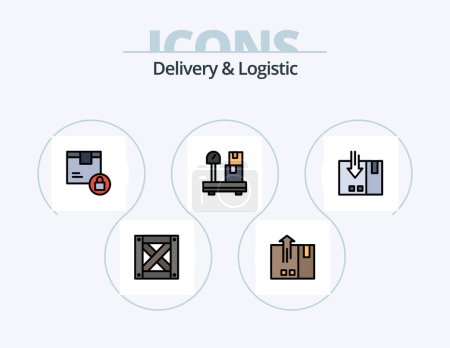 Téléchargez les illustrations : Delivery And Logistic Line Filled Icon Pack 5 Icon Design. logistic. box. logistic. shipping. logistic - en licence libre de droit