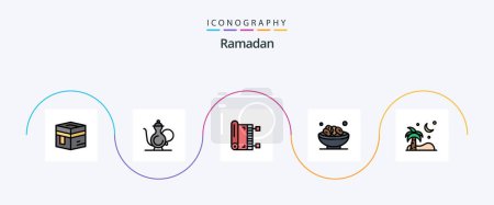 Téléchargez les illustrations : Ramadan Line Rempli plat Pack de 5 icônes y compris l'islam. bol. ramadan. ramadan. musulman - en licence libre de droit