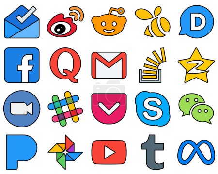Ilustración de 20 Professional Line Filled Social Media Icons Set such as question. mail. facebook. email and question Fully editable and customizable - Imagen libre de derechos