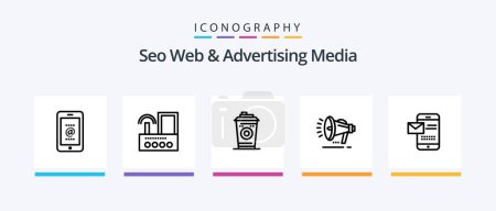 Ilustración de Seo Web And Advertising Media Line 5 Icon Pack Including cloth. shirt. gear. branding. sign board. Creative Icons Design - Imagen libre de derechos
