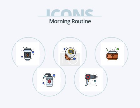 Téléchargez les illustrations : Morning Routine Line Filled Icon Pack 5 Icon Design. . reminder. hair. notification. mirror - en licence libre de droit