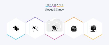 Téléchargez les illustrations : Pack d'icônes Sweet And Candy 25 Glyph comprenant une crêpe. gâteau. Gentil. la nourriture. gâteau - en licence libre de droit