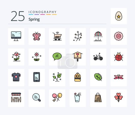 Illustration for Spring 25 Line Filled icon pack including umbrella. spring. trolly. plant. growth - Royalty Free Image