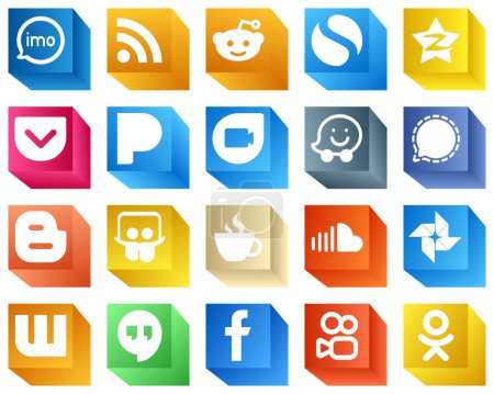 Illustration for 20 High Resolution 3D Social Media Icons such as signal. qzone. waze and pandora icons. Creative and professional - Royalty Free Image