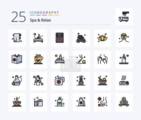 Téléchargez les illustrations : Spa And Relax 25 Line Filled icon pack including plant. green. temperature. stone. relax - en licence libre de droit
