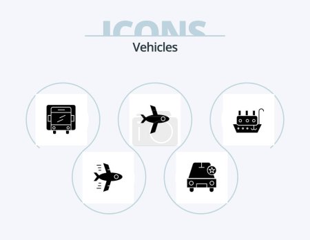Illustration for Vehicles Glyph Icon Pack 5 Icon Design. . vessel. lorry. ship. fisherman - Royalty Free Image
